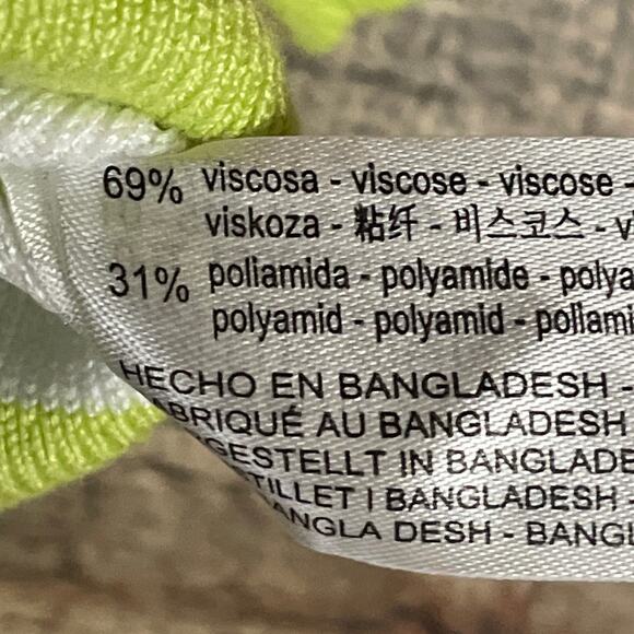 NEW ZARA Striped Square Neck Crop Top Short Sleeve Neon Green White Size Large - Picture 5 of 9